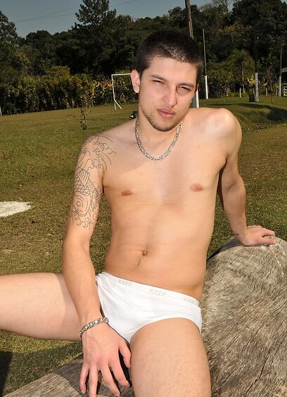 Pretty gay boy Arthur Maia strips in public and plays with his big rod & balls