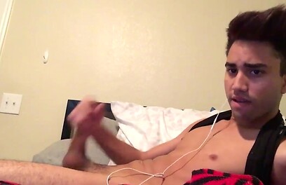 Lucas plays with his latino coc on cam